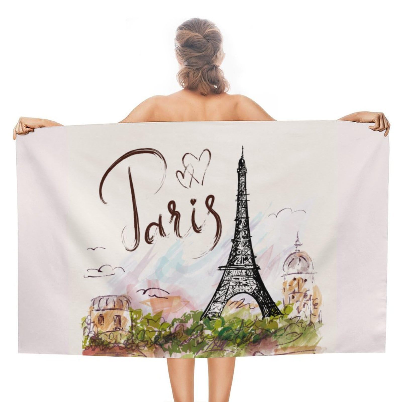 CGSBNGHA Eiffel Tower Paris Beach Towels Soft Bathroom Bath Pool Swim Towels for Women Men