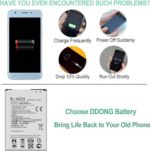 Miniatura 4 de DDONG Para LG Phoenix 2 K371, K7 K330 MS330, Tribute 5 LS675, K8 US375 Reemplazo de batería BL-46ZH
