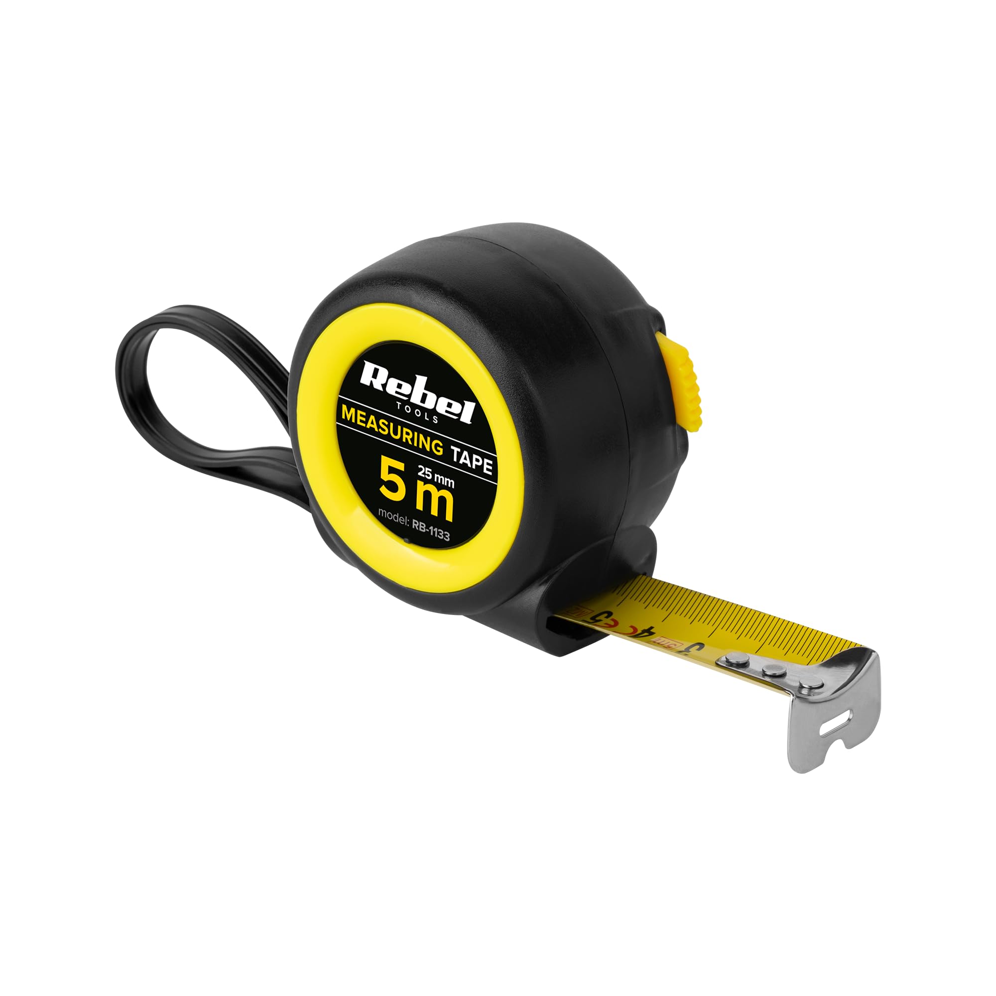Mètre ruban professionnel robuste avec système enrouleur de 5 m, largeur 25 mm, Rebel RB-1133 (Lot de 6)