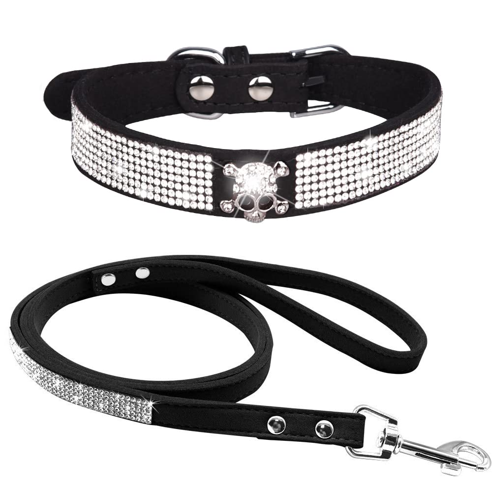 haoyueer Cute Dazzling Sparkling Elegant Fancy Soft Suede Leather Bling Rhinestone Crystal Jeweled Pet Cat Dog Puppy Collar Dog Leash Combo Set (XS, Pink-1) — view 17