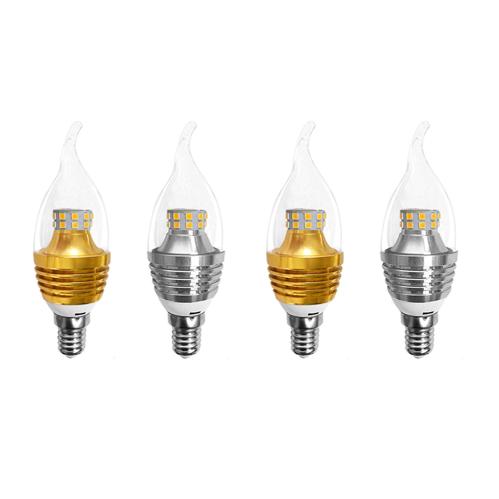 Bombillas LED candelabro 5 W, luz blanca cálida 3000 K, 400 lm, incandescente equivalente a 50 W, bombillas LED con tornillo Edison E14 no regulables, paquete 4