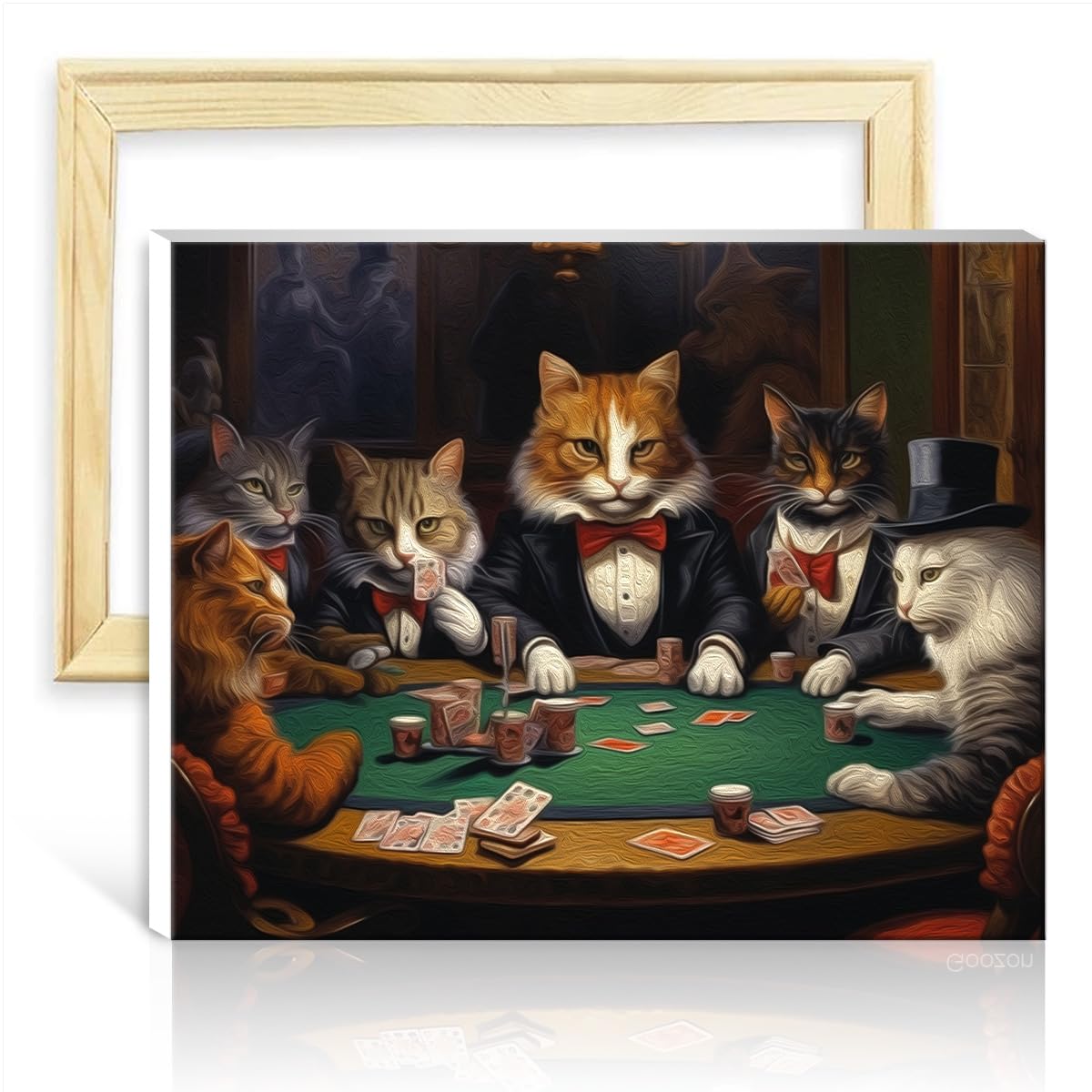 TANGFEIY Paint Kits Canvas Cats Play Poker Kids Adults Wall Decor with Brushes and Acrylic Pigment on Canvas Artwork for Home Decor with Frame(30x40cm)