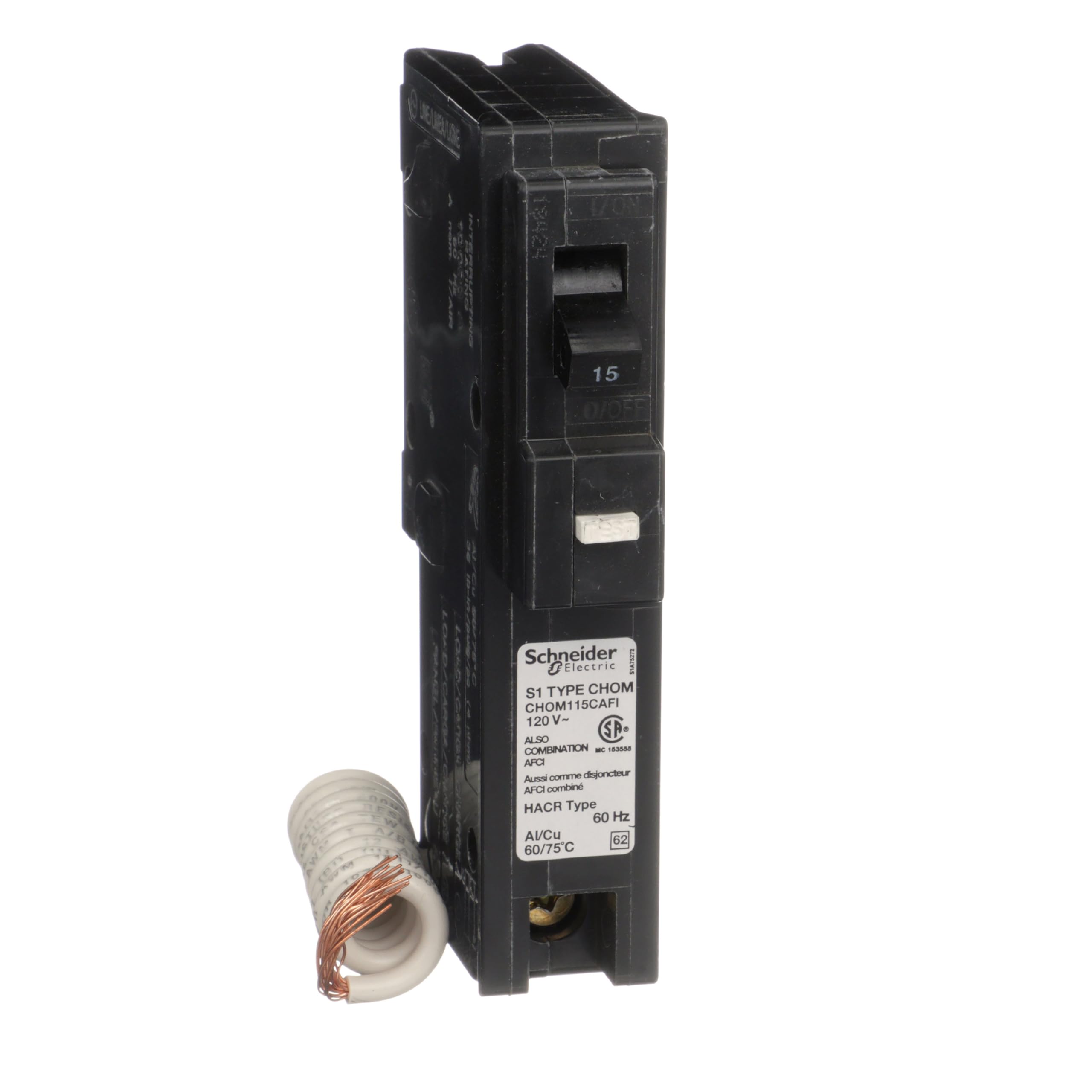 Single Pole 15 Amp Combination Arc Fault Pigtail Circuit Breaker