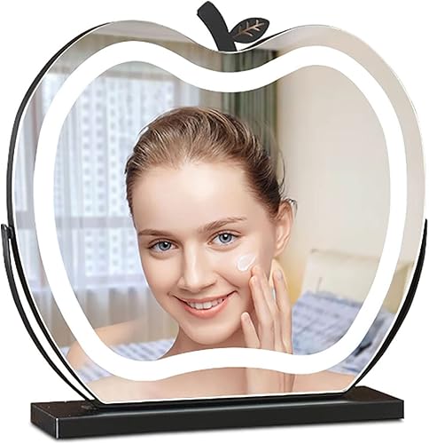 Espejo de maquillaje LED para dormitorio con LED de 3 colores, marco de espejo giratorio de 180, 3 luces táctiles (iluminarajustar 3 coloresajustar