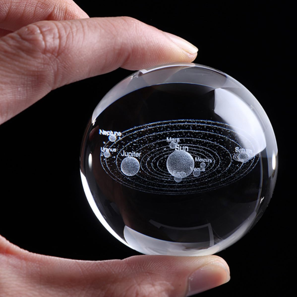 Dimensional Solar System Crystal Ball with Smooth Surface, Elegant Engraved Cosmic Model Sphere, Educational Crystal Decorative Ball for Birthday and Holiday