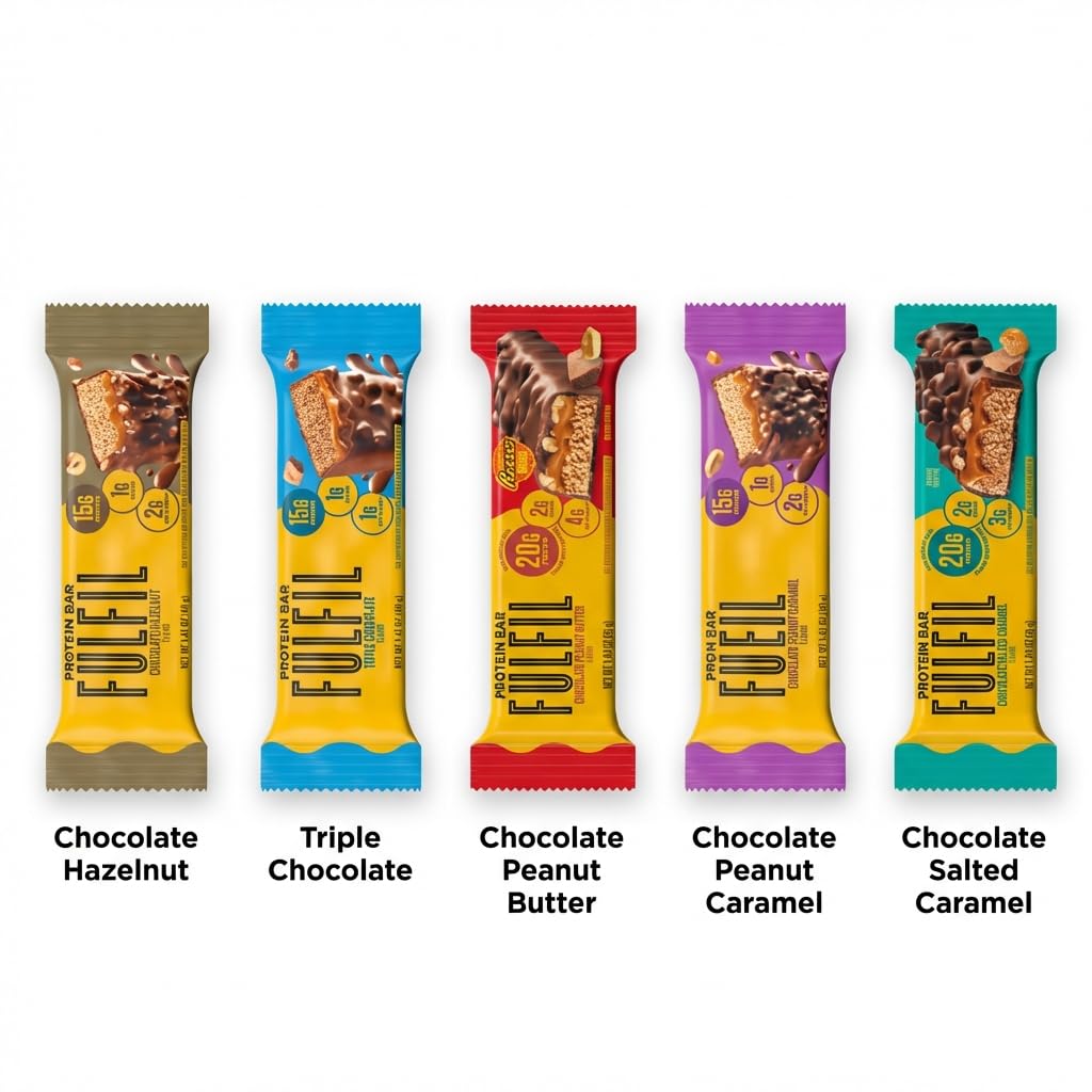 Fulfil Variety Chocolate Pack – 10-Pack, 5 Decadent Flavors: Choc Hazelnut, Chocolate Salted Caramel, Chocolate Peanut Caramel, Triple Chocolate & Resse’s Chocolate Peanut Butter – Perfect Snack, Dessert, Gift & Party Treats