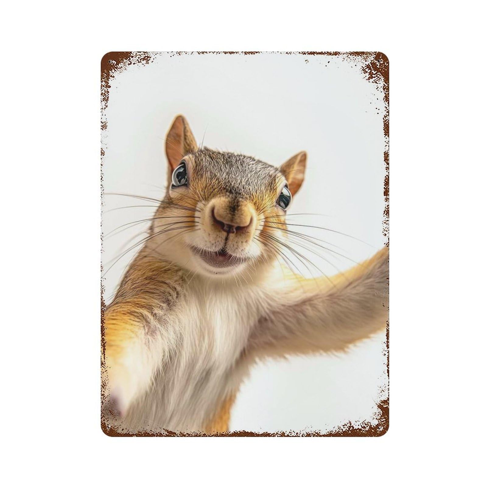 Quirky Squirrel Taking Selfie - Cute Wall Art Rustic Tin Plaque 15.7"x11.8", for Living Room, Hallway And Home Decor, Decorative Metal Wall Art