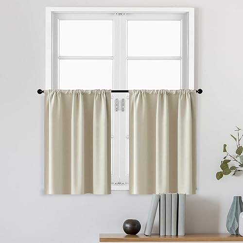 MRTREES Cortinas cortas de media ventana color beige para baño, comedor, cortinas de oscurecimiento de habitación, cortinas de café, 2 paneles de