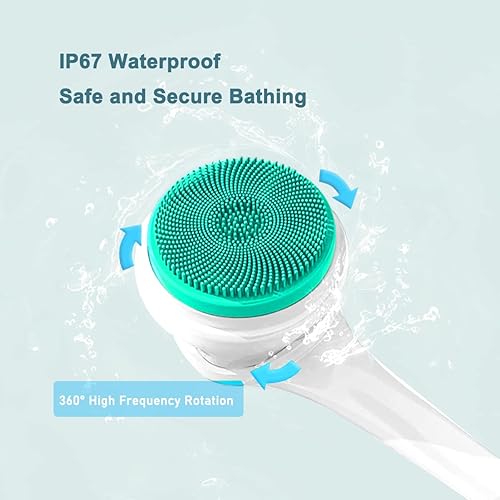 Miniatura 2 de Cepillo eléctrico para el cuerpo, cepillo de limpieza facial, recargable para ducha, mango largo, exfoliante giratorio para ducha, limpiador de