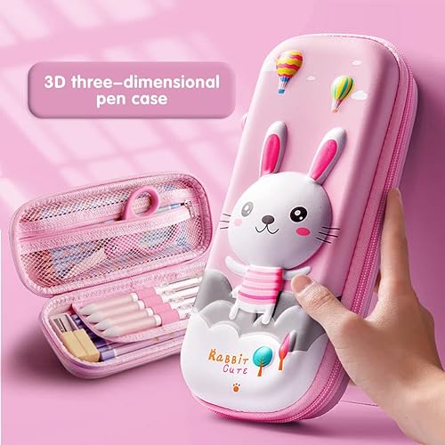 Miniatura 2 de Junlion Lindo estuche para lápices para niñas con dibujos animados 3D, soporte para bolígrafos para escuela, niños, estudiantes, papelería, conejo,