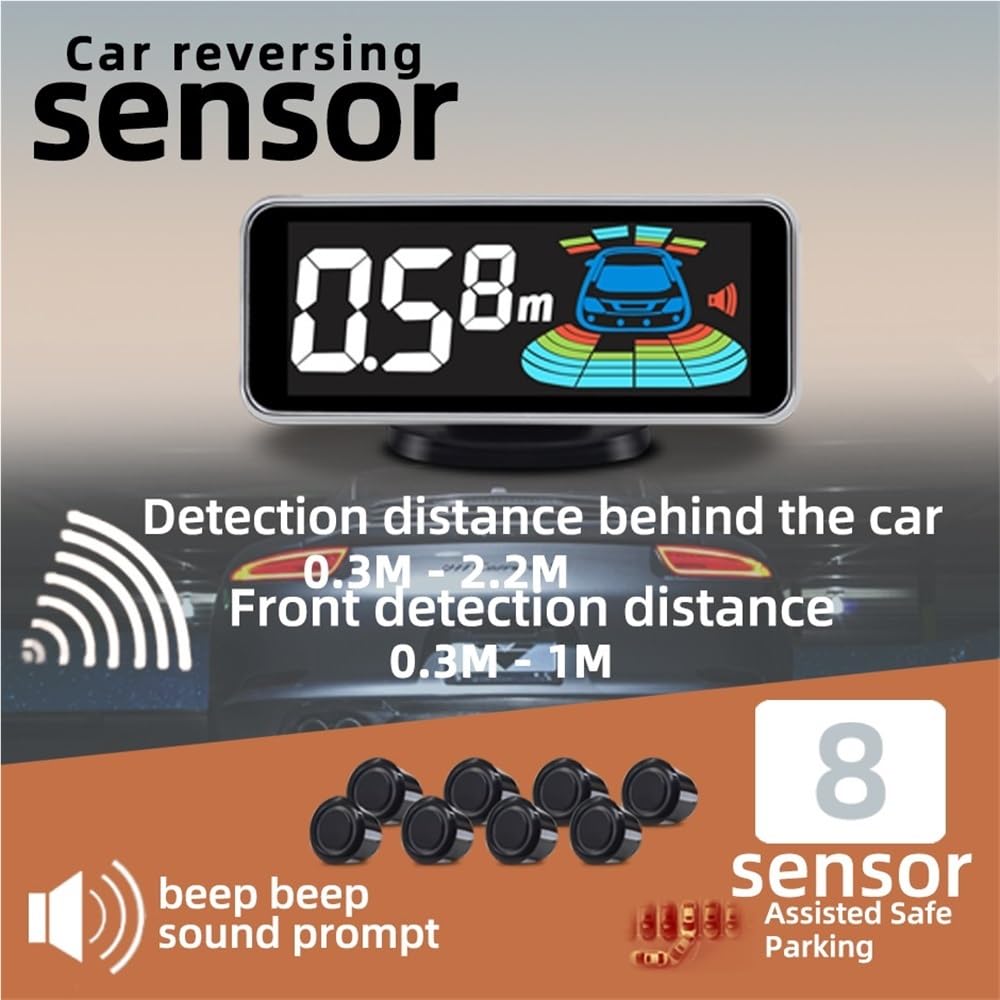 Sensore parcheggio PDC Radar retromarcia per auto kit 8 sensori parcheggio anteriori posteriori per rilevamento del monitor del veicolo, suono di retroilluminazione