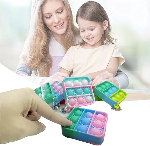 Miniatura 8 de ZNNCO Mini Fidget Toy Push pop Keychain Toy Anxiety Stress Reliever Hand Toys Squeeze Sensory Toys Acolorful, Azul y arcoíris, Morado y arcoíris,