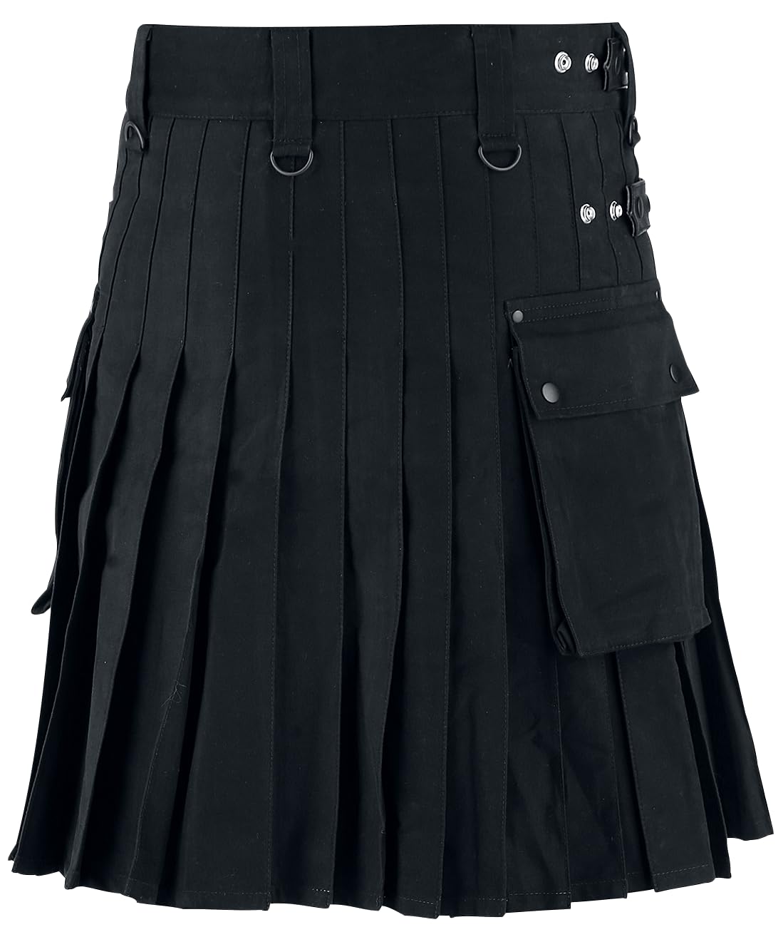 Black Premium by EMP Hombre Falda Escocesa Negra con Bolsillo de Parche