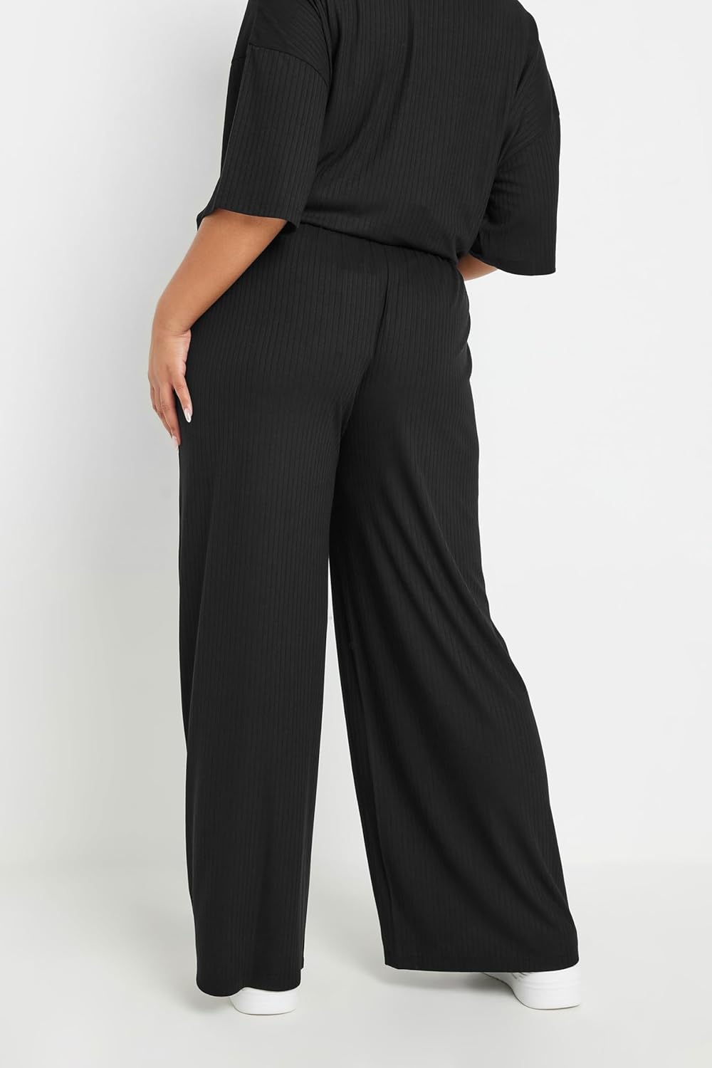 Yours Curve Women's Plus Size Maternity Premium Ribbed Wide Leg Pants Black