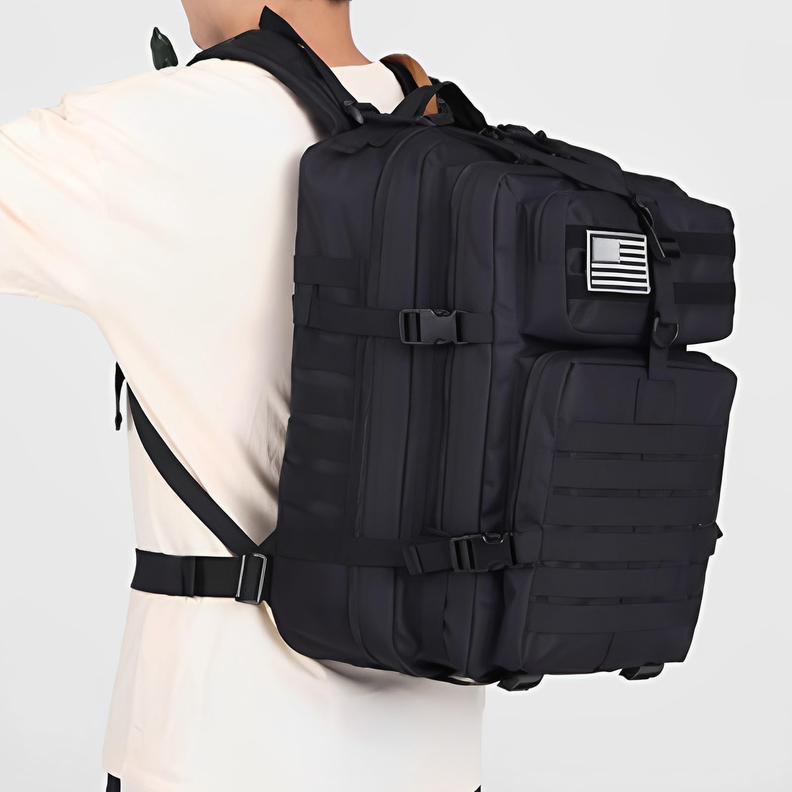 Zaino da Viaggio 45 Litri Capiente Zaino Militare Tattico da Uomo Impermeabile Multitasche Borsa Tattica da Trekking, Caccia (nero)