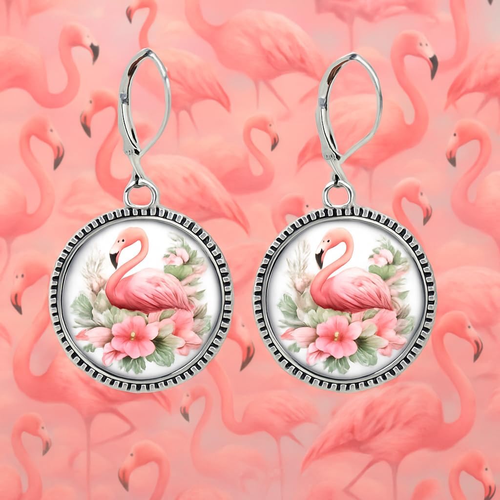 Flamingo Jewelry Set with Pink Crystal, 4-Piece Silver Teardrop Design, Necklace Bracelet Earrings Ring