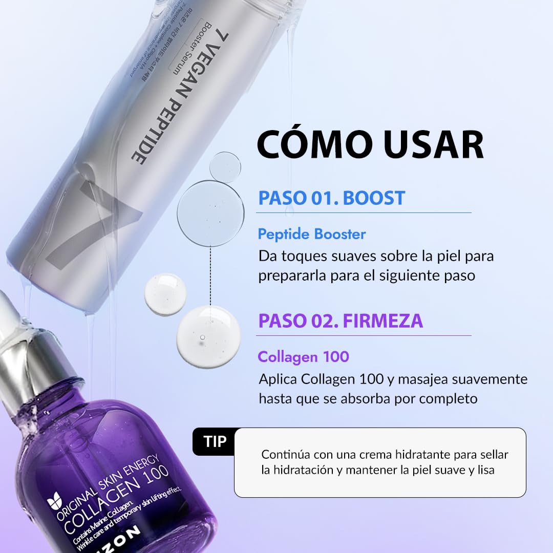 [MIZON] FIRM'N'GLOW COLLAGEN SYNERGY SET - 7 Vegan Peptide Booster Serum 150 ml + Collagen 100 Ampoule 30 ml, routine coreana per compattezza, elasticità, idratazione e linee sottili