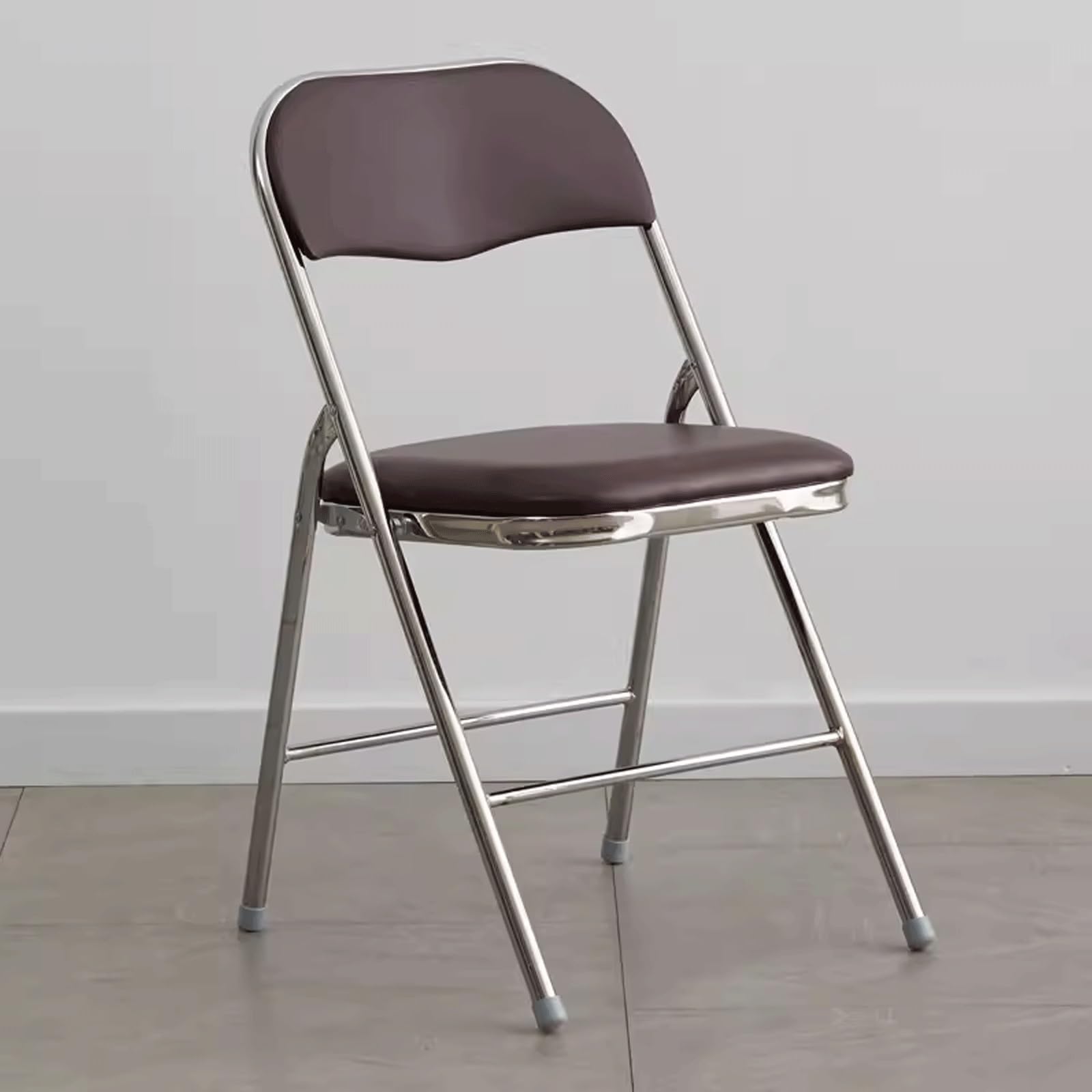 Silla Plegable de Metal con Asiento y Respaldo tapizados en Cuero, cómoda, Suave y fácil de Limpiar, para el hogar y la Oficina, Eventos en Interiores y Exteriores (Color: marrón)