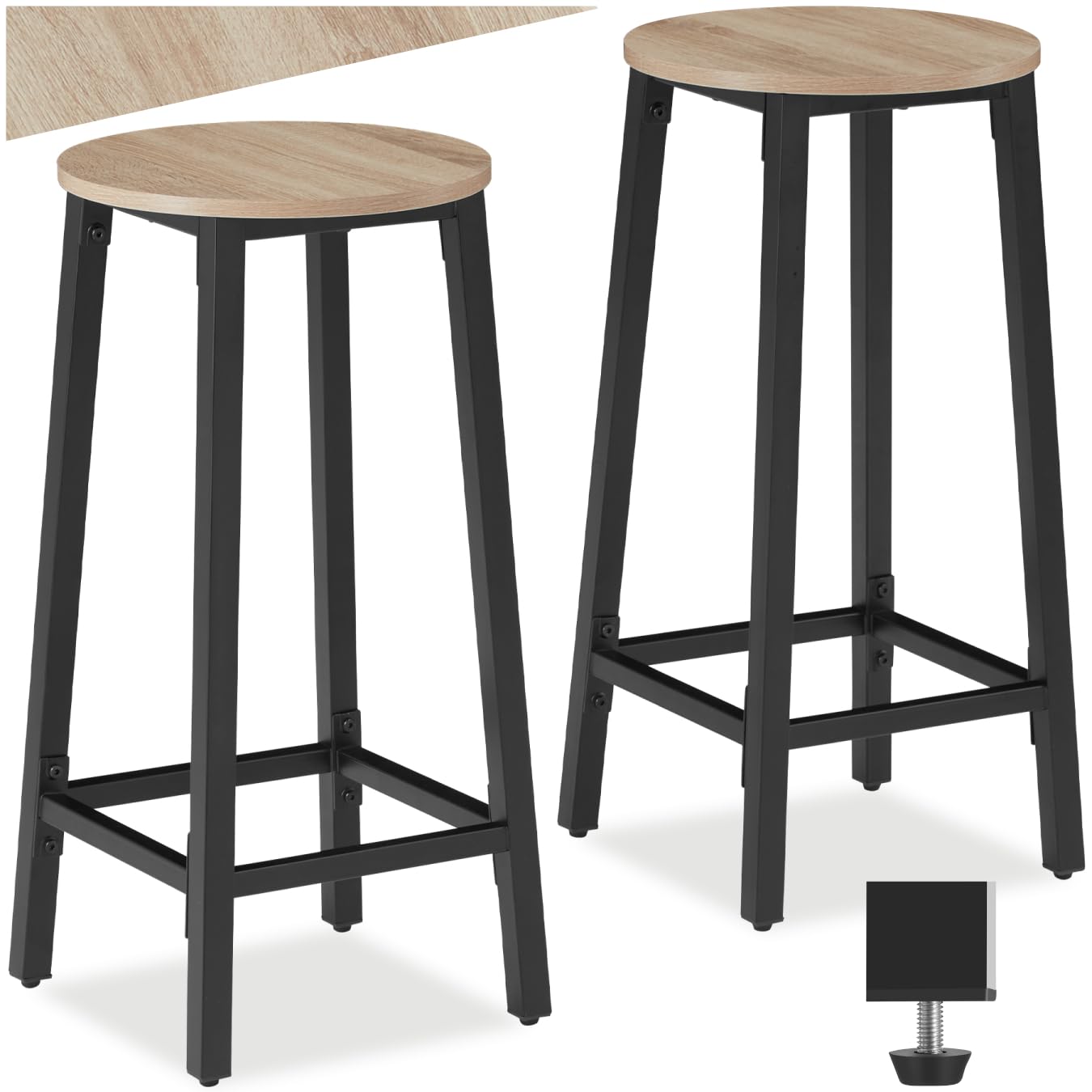 tectake® Juego de Taburetes de Bar con Estilo Industrial, para sillas Comedor, Taburete Alto Cocina, sillas de Comedor, Barra de Cocina - 32 x 32 x 66 cm Madera Industrial Clara, Roble Sonoma