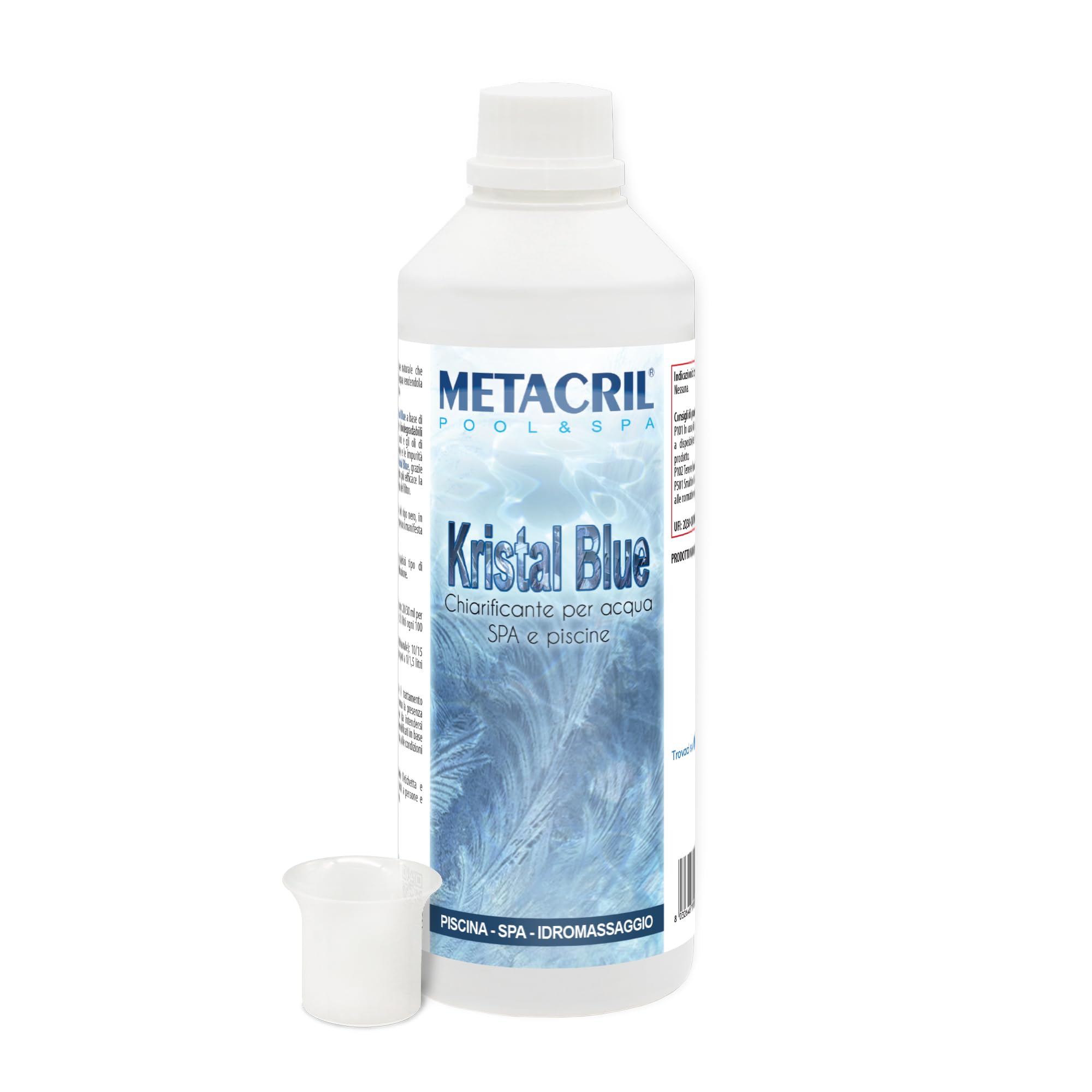 Kristal Blue 1 Litre-Clarifiant pour Piscine, Spa et Jacuzzi naturels + Verre doseur