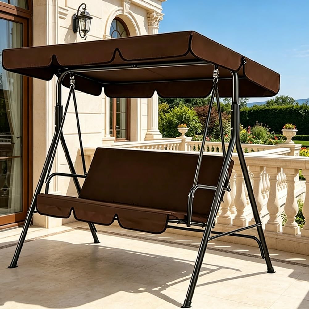Housse de Toit de Rechange pour Balancelle de Jardin à 2 ou 3 Places, Toile de Remplacement pour Balancelle en Polyester Imperméable et Anti-UV(Gray,190x132x15cm)