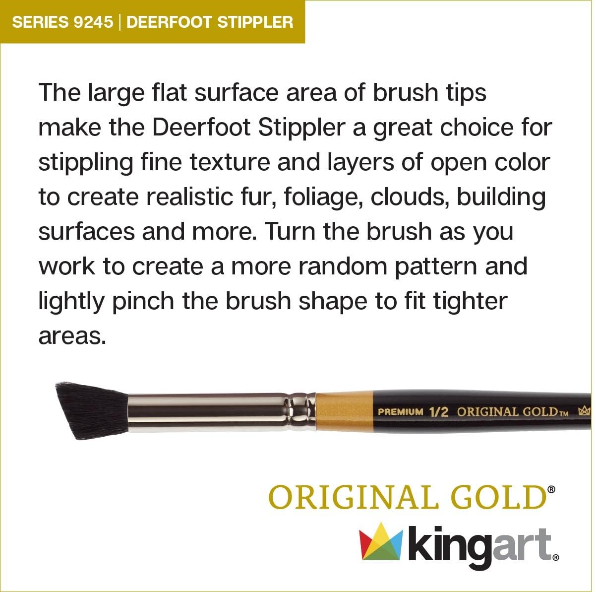 KINGART B-123 Premium 4 szt. Original Gold 9245 seria DEERFOOT STIPPLER zestaw pędzli artystycznych, rosyjski Fitch naturalne włosy, do akrylu, akwareli, farb olejnych i gwaszowych, rozmiary: 1/8,