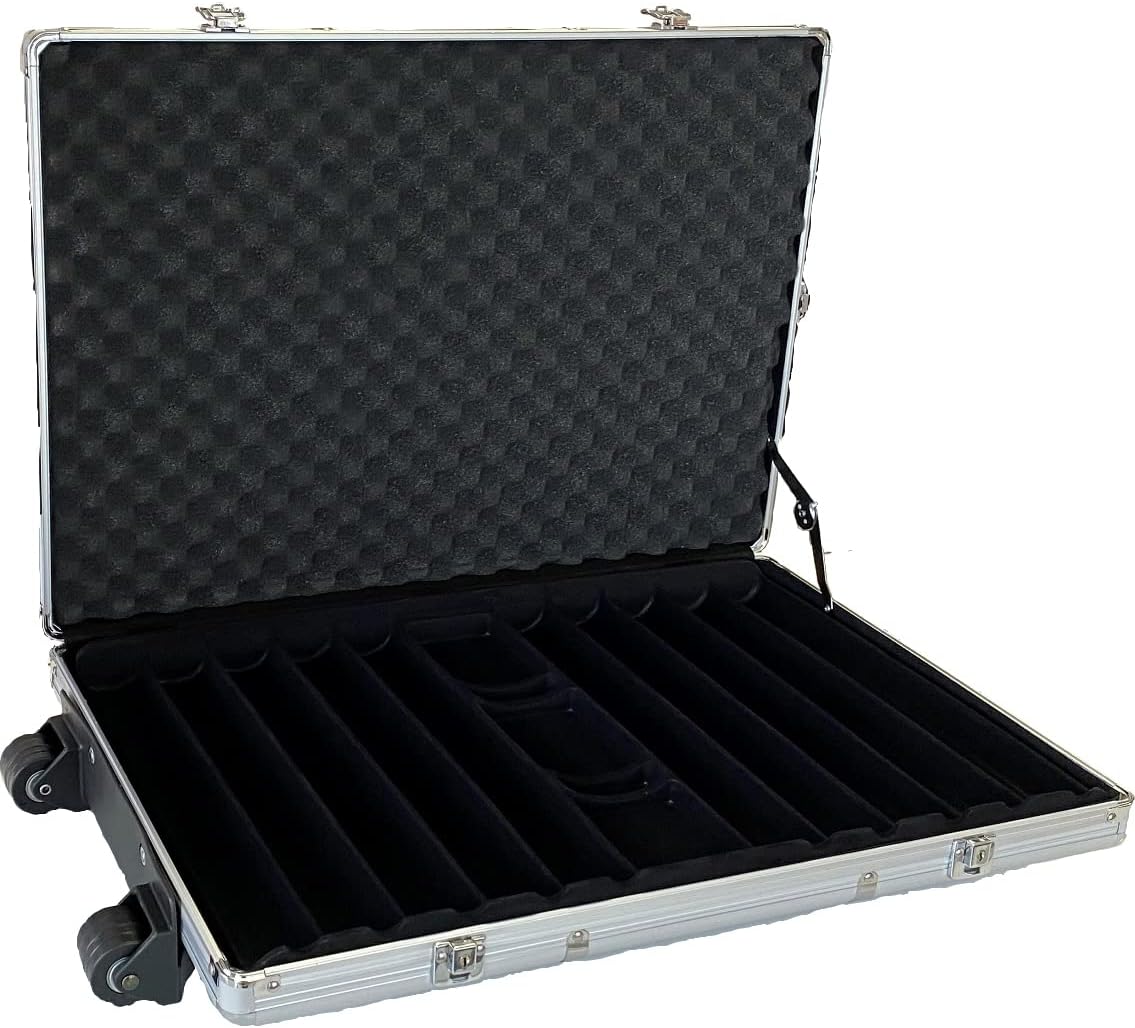 Silver Empty Poker Chip Case | Holds up to 1000 Pieces | Includes Wheels and Extendable Handle