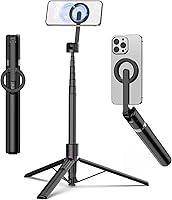 TONEOF 68" MagSafe Magnetic Selfie Stick Tripod: Aluminum Holder, 360° Rotation, Rechargeable Remote for iPhone/Android Travel Vlogging (Black)