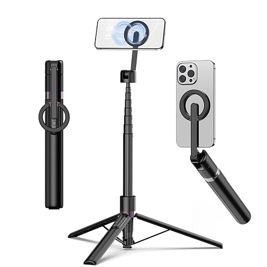 TONEOF 60" Cell Phone Selfie Stick Tripod,Smartphone Tripod Stand All-in-1 with Integrated Wireless Remote,Portable,Lightweight,Tall Extendable Phone Tripod for 4''-7'' iPhone and Android Phones