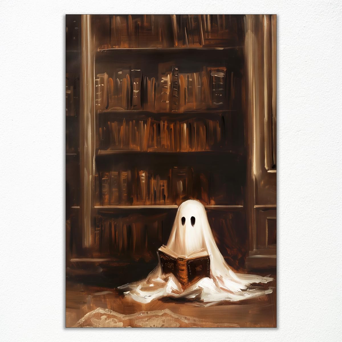 abrtolpffoabrtolpffo Cute Halloween Canvas Wall Art, Ghost Reading Book Poster, Vintage Prints, Ghost Art Painting, Whimsical Gothic Wall Decor for Bedroom 12x16in Unframed