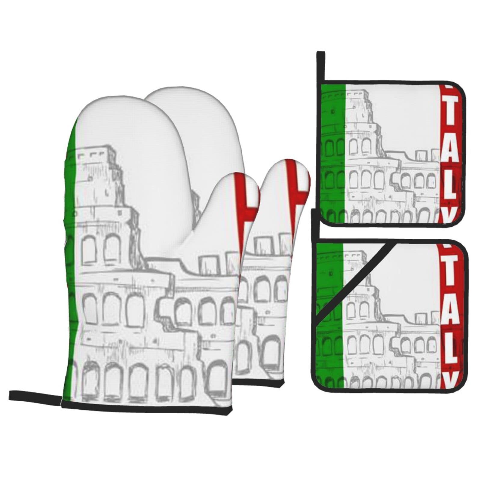 Miwoie Roman Colosseum Italian Flag Oven Mitt And Pot Rack Set Of Four, Heat Resistant And Sturdy, Suitable For Kitchen, Cooking, Baking, Grilling Etc.