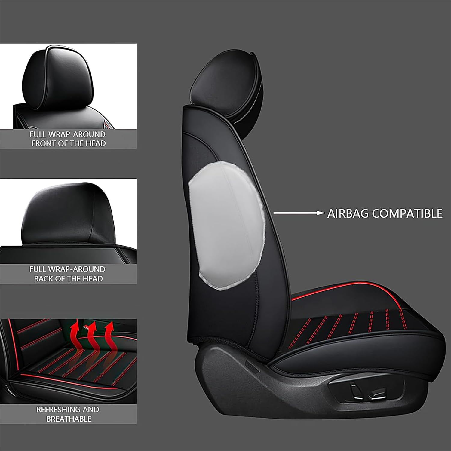 High Elasticity Car Seat Covers Full Set, Waterproof Leather Car Seat Covers, High Resilience Sponge, Anti-Slip Car Seat Cushion Interior Accessories, Seat Cover for Most Cars SUV,Van,Trucks (Black)