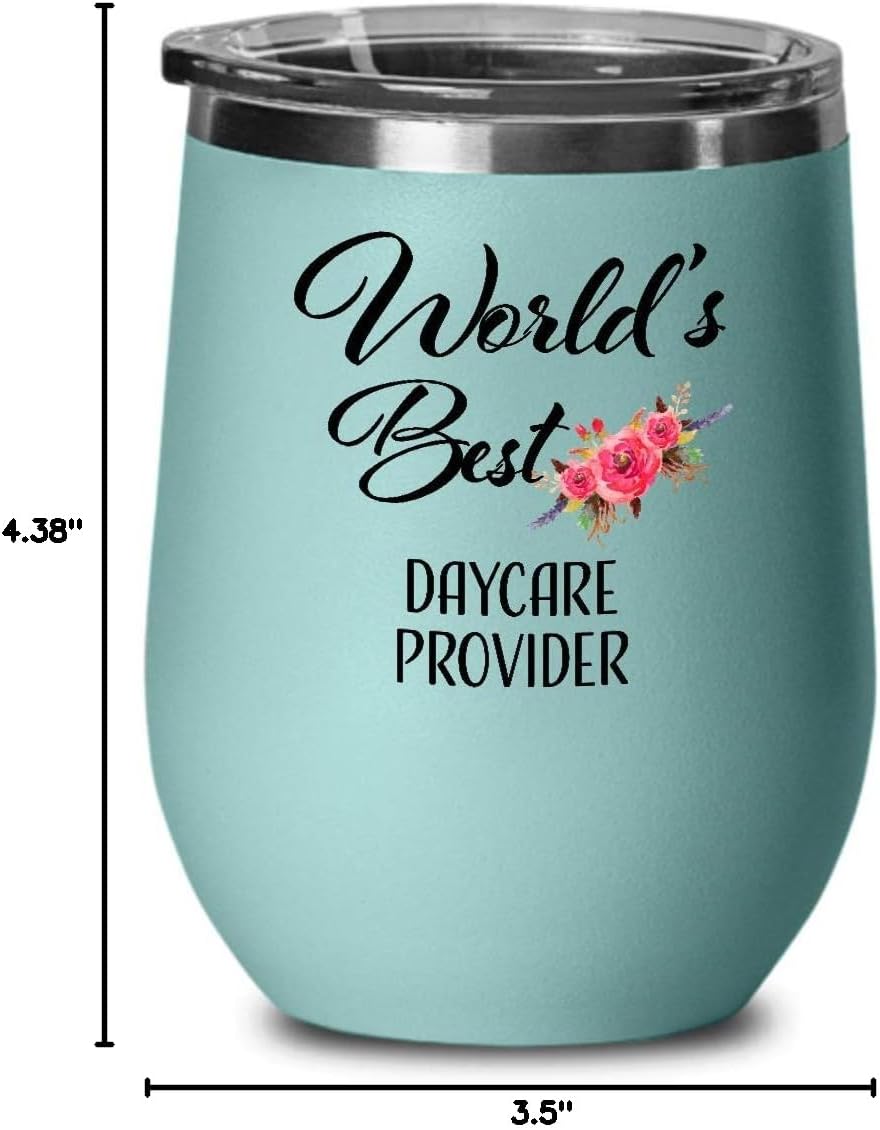 Best Daycare Provider Wine Tumbler - Thank You Retirement Birthday Christmas Farewell Appreciation Graduation - Gift for Men Women Coworker Friend - Wine Glass with Lid - Teal