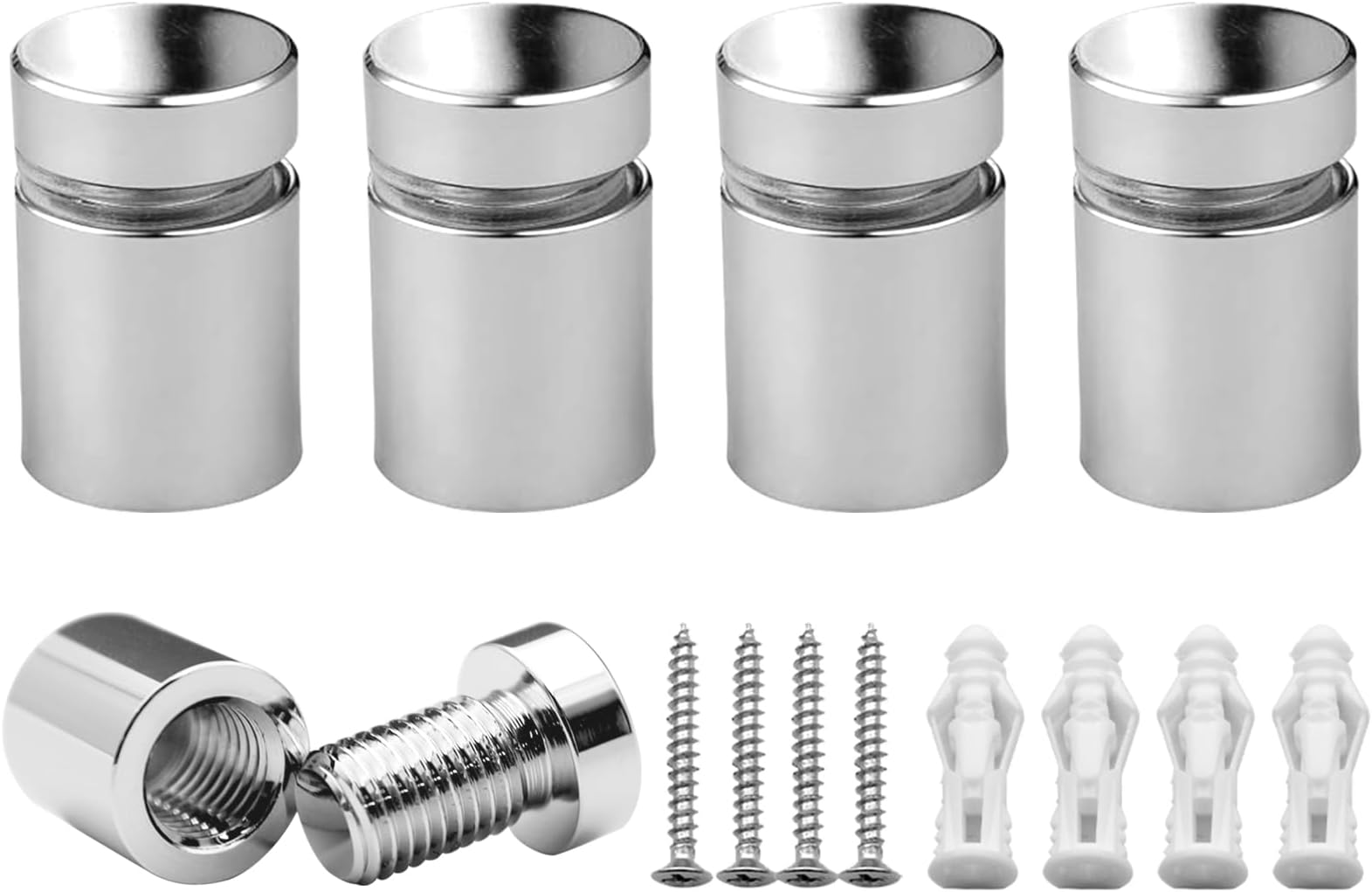 1/2” x 1/2” Inch 4PCS Aluminum Solid Sign Standoff Screws for Acrylic Advertising Screw Wall Fixing standoffs mounts Glass Display Signs (Polished Chrome Color)