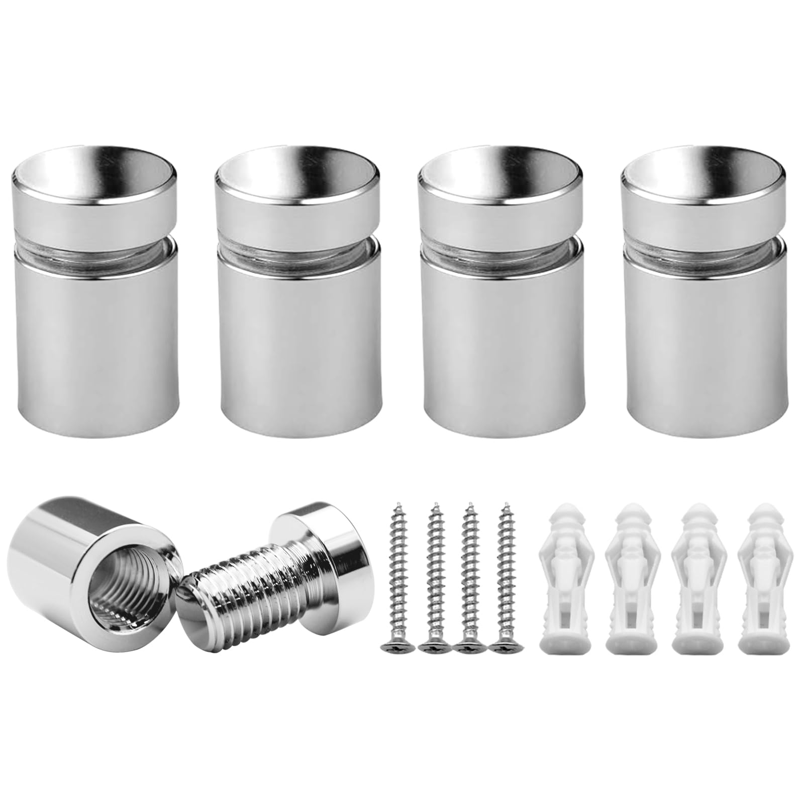 Kenshire Polished Chrome Aluminum Solid Sign Standoff Screws For Acrylic Advertising Screw Wall Fixing Standoffs Mounts Glass Display Signs 1/2” X 1/2” Inch 12X12mm 4Pcs (Polished Chrome)