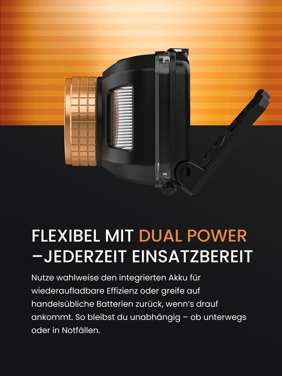 Duracell Lampada frontale a LED DH850R Pro – 850 lumen, focalizzabile, 50 m, funzione luce rossa, DualPower, USB-C ricaricabile, batteria al litio, diverse modalità di illuminazione, confezione regalo