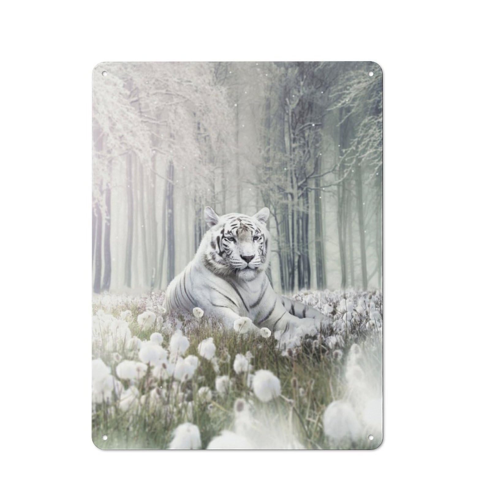 Junmoney The Relaxing White Tiger Retro Tin Wall Plaque 40X30cm For Dining Room Or Kitchen, For Home Decor Collectors