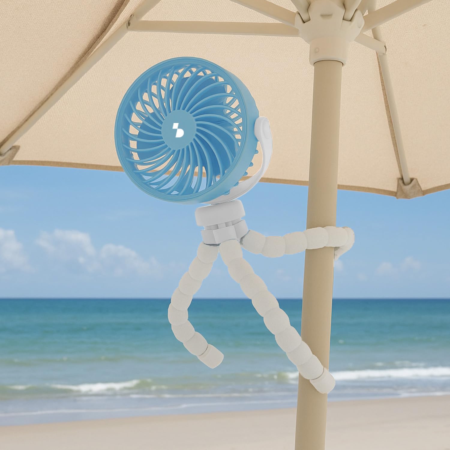 BEPER P206VEN431 Mini Ventilatore con Gambe Flessibili Ricaricabile USB-C, Ventilatore Portatile 3 Velocità, Rotazione 360°, Luce LED, Gambe flessibili per Passeggino, Ombrellone, Auto