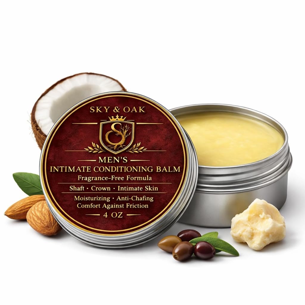 Men’s Intimate Conditioning Balm for Daily Grooming – Fragrance-Free Comfort for Groin & Sensitive Skin – Jojoba, Almond, Coconut Oil, Shea Butter & Vitamin E – 4 oz