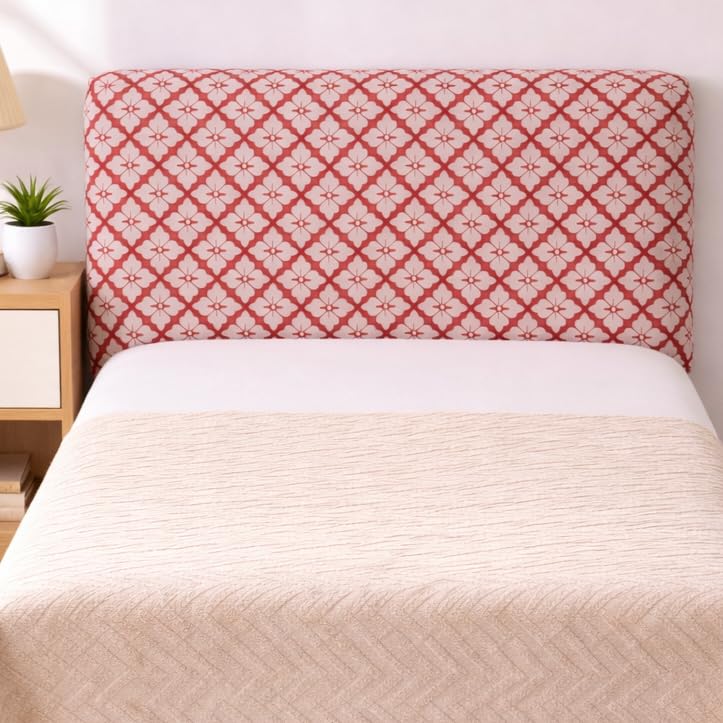 Image of HOMETHREADS 200 GSM Stretchable Jacquard Headboard Cover | Soft, Dust-Proof & Wrinkle-Resistant Bed Back Protector | Fits Leather, Wooden & Fabric Bedsides | for 3ft to 3.5ft Beds | (D Pink, 90x65Cm)