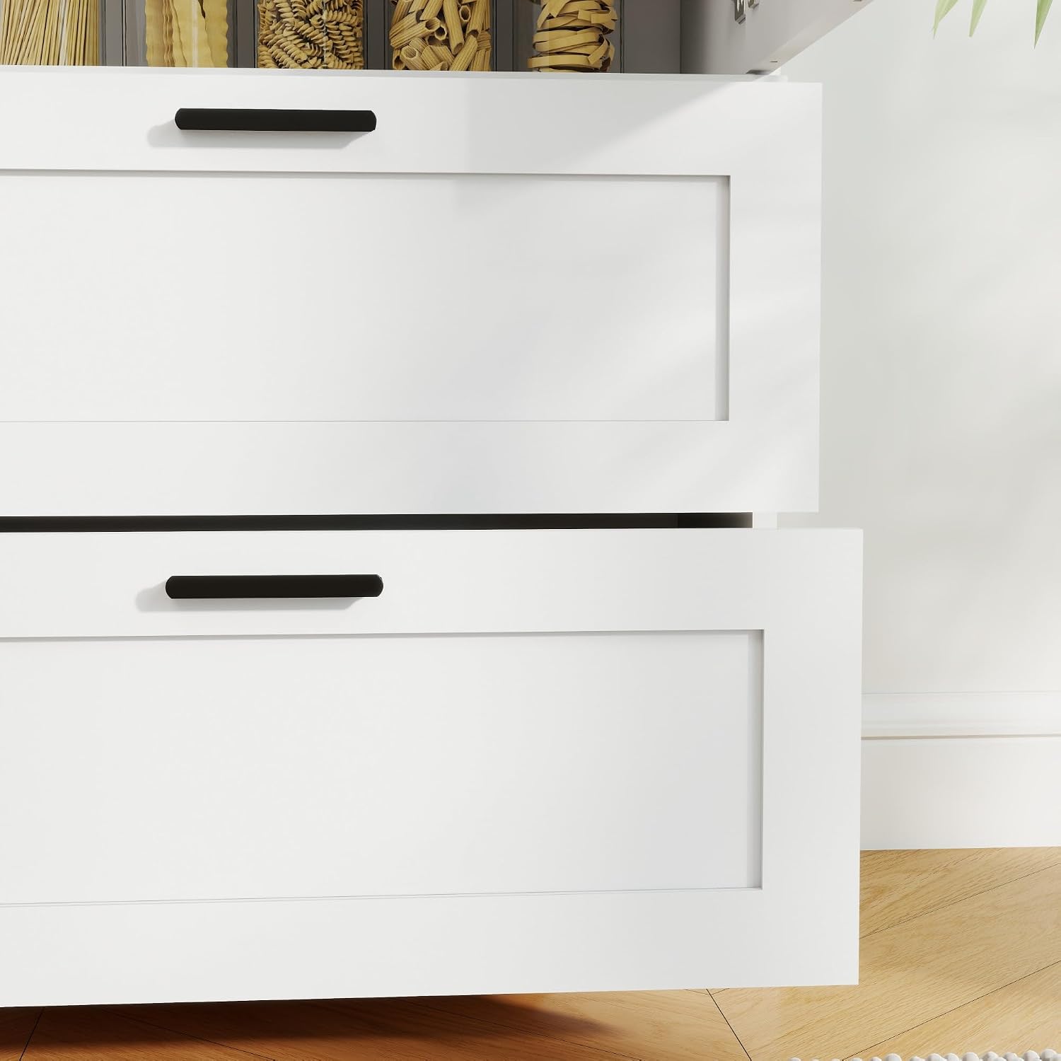 2 Door Tall Kitchen Pantry Storage, Collection Food Free Standing Wooden Storage Cabinet with 2 Drawers and Adjustable Shelves, Modern Farmhouse Versatile Storage for Kitchen, Dining Room (White)