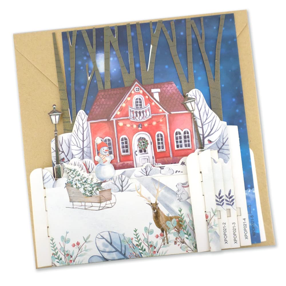 Festive Home Snowman & Sleigh 3D Pop Up Christmas Greeting Card by Alljoy Cards XPOP021 - Image 2