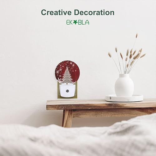 Miniatura 4 de EKOBLA Luces nocturnas rojas para árbol de Navidad, enchufables a la pared, copos de nieve de invierno, granos de café, árbol de feliz año nuevo,