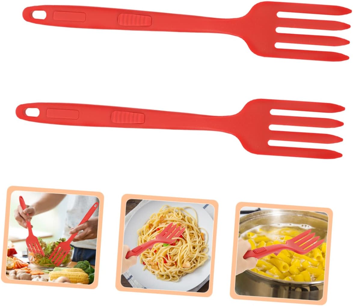 2pcs Silicone Cooking Fork, Large Kitchen Utensil for Pasta