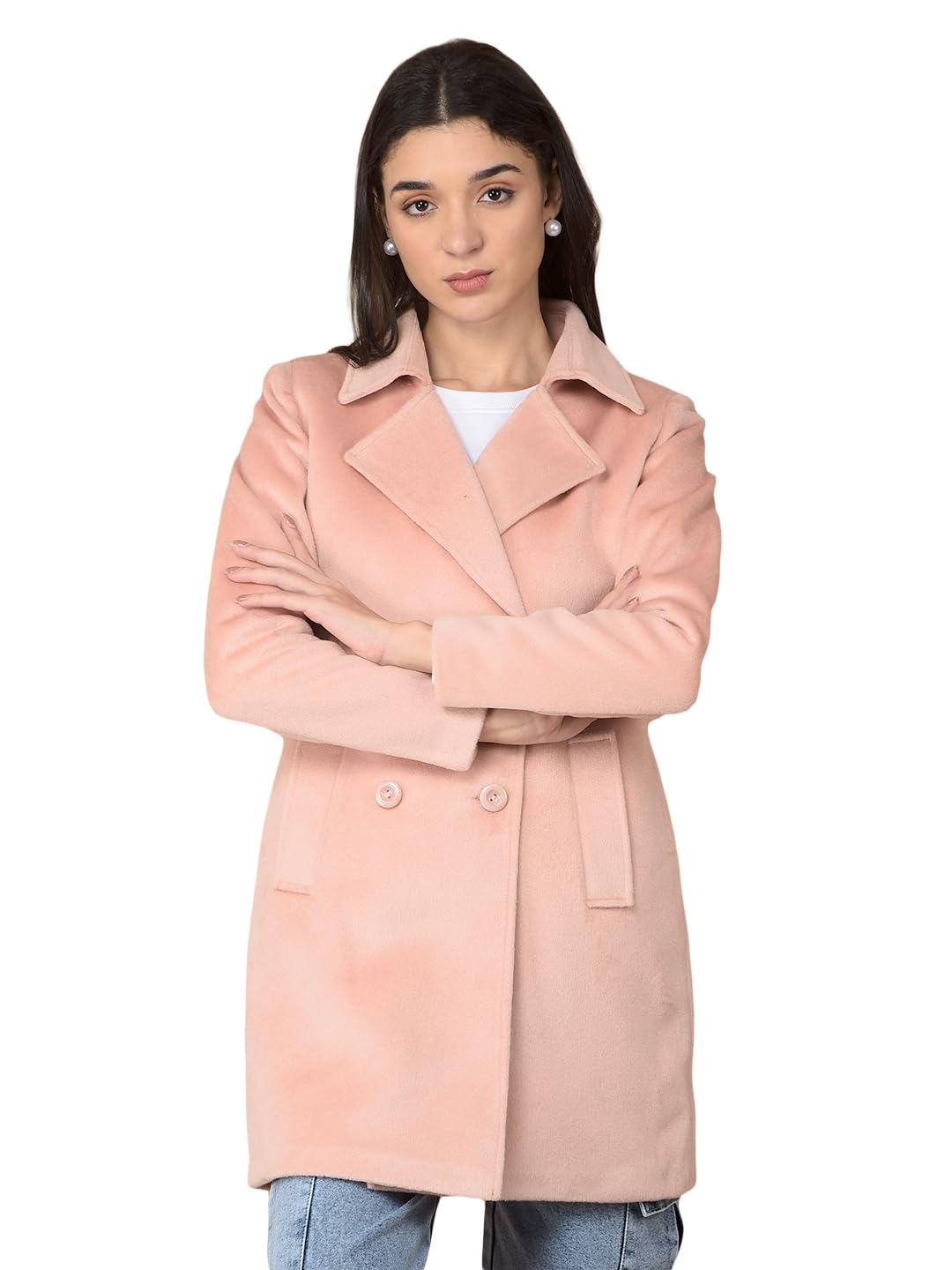 crimsoune club Women's Peach Mid-Thigh Length Double-Breasted Overcoat-picture-31