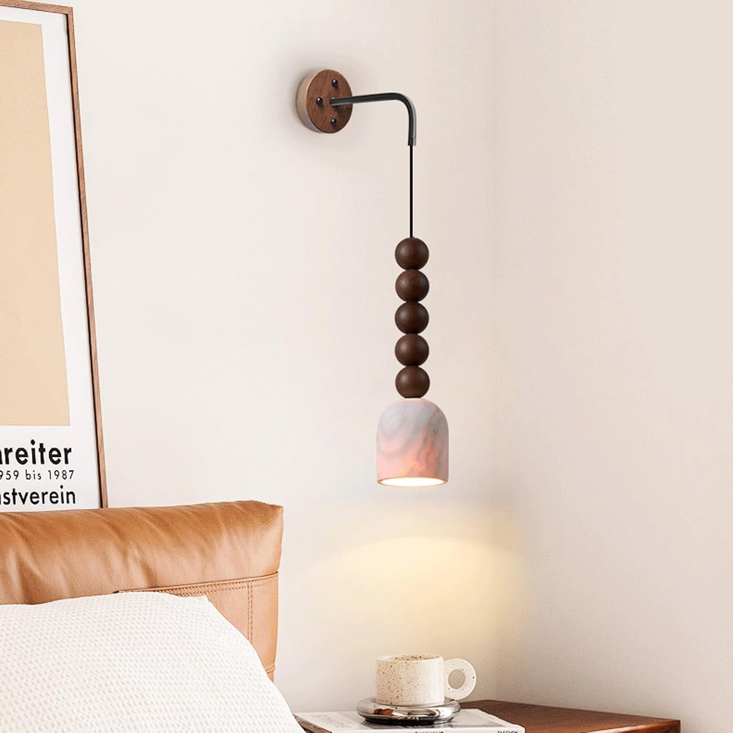 Modern Minimalist Wall Sconce Adjustable Solid Wood Beads Unique Creative for Bedroom Bedside Living Room Dining Room Hallway Hotel Lobby Study Cafe Lounge Artistic Ambient Lighting Fixture