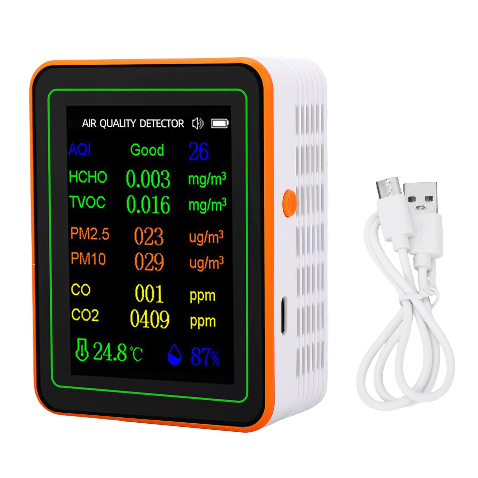Monitor della qualità dell'aria, Rilevatore Interno Ricaricabile con CO2 HCHO TVOC PM2.5 per Uso in Auto in Ufficio Domestico (#2)