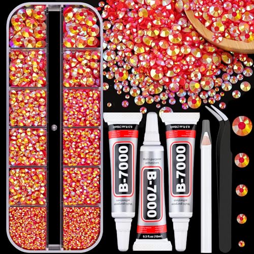 Image of Resin Jelly Rhinestones for Crafting with B7000 Jewelry Glue, 1 Box Red AB Flatback Crystal with 3Pcs 10ml Glue, Bedazzling Non Hotfix Gems for DIY Tumblers Clothing Shoes Manicure