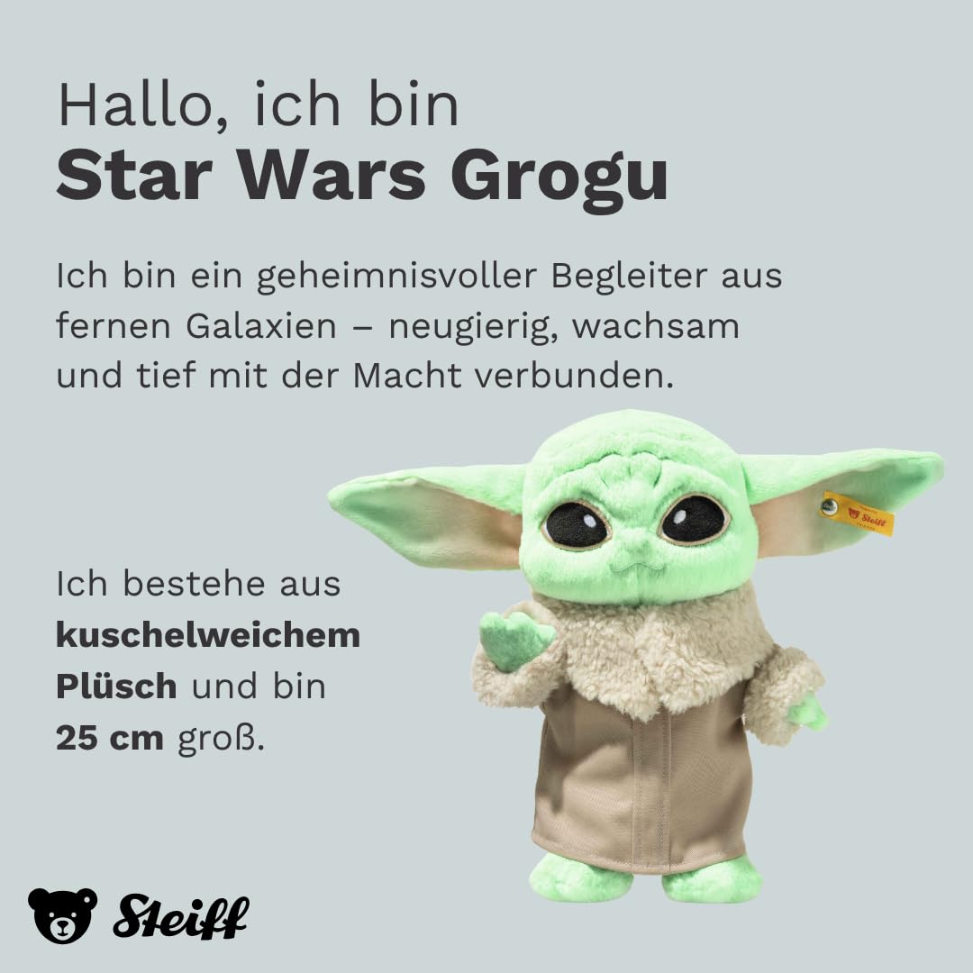 Steiff Kuscheltier Star Wars Grogu, Süßes Stofftier, Kinder, Jungen & Mädchen, Friends, 25 cm, Grün, 024795