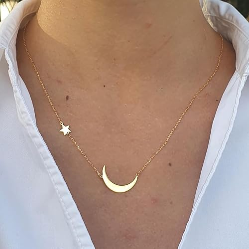 Miniatura 2 de Ascomy - Collar con dije dorado delicado, chapado en oro de 14 quilates, joyería diaria con dije de hoja con circonia cúbica y corazón pequeño para